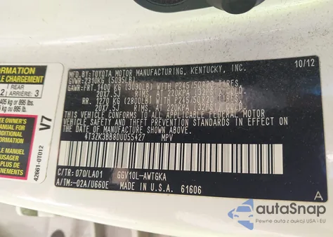 2013 Toyota Venza Xle V6 из США, поврежденный, VIN 4T3ZK3BB8DU055427